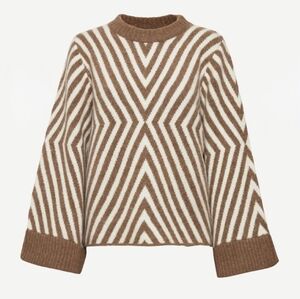 STYLEIN LARA Tan White Geometric Alpaca Wool Knit Wide Sleeves Sweater XS